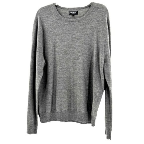 Express Other - Express 100% Merino Wool Crew Neck Sweater Men's Large Gray Long Sleeve Pullover